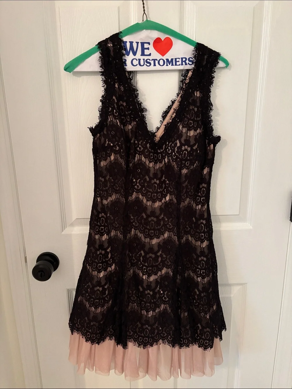 Betsy & Adam Black Lace Dress with Blush Lining